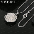 925 Sterling Silver Plated Camellia Flower Pendant Necklace, Jewelry For Party, Wedding, Birthday, Chain Length 16/18/20/22/24/26/28/30 Inches