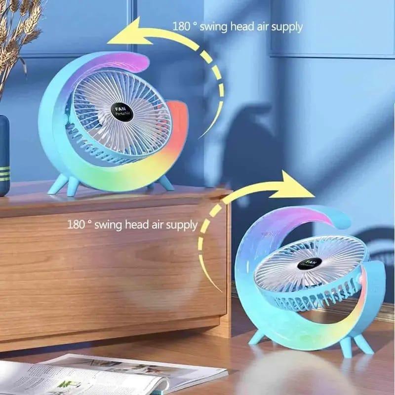 RGB Desktop Fan with 180° Swing Head, ABS Plastic, Lightweight & Stylish