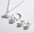 Silver Plated Pearl Necklace Ring Earrings Set