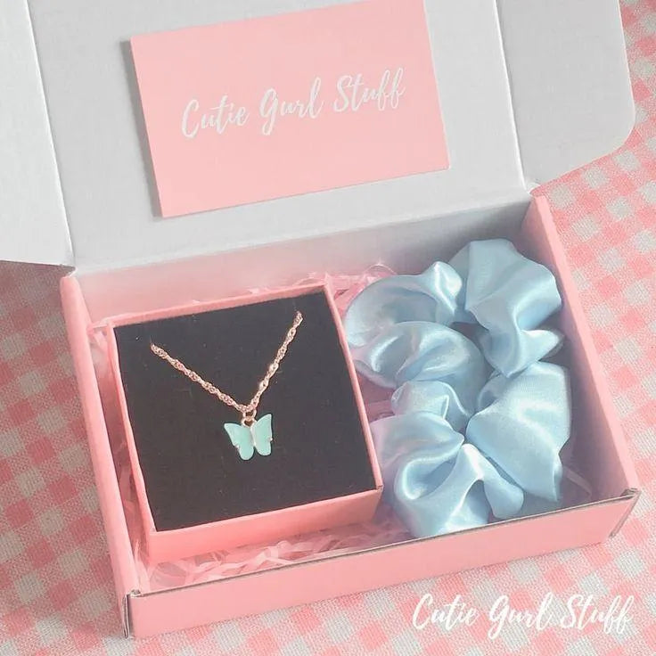 Beautiful butterfly necklace with scrunchie gift set