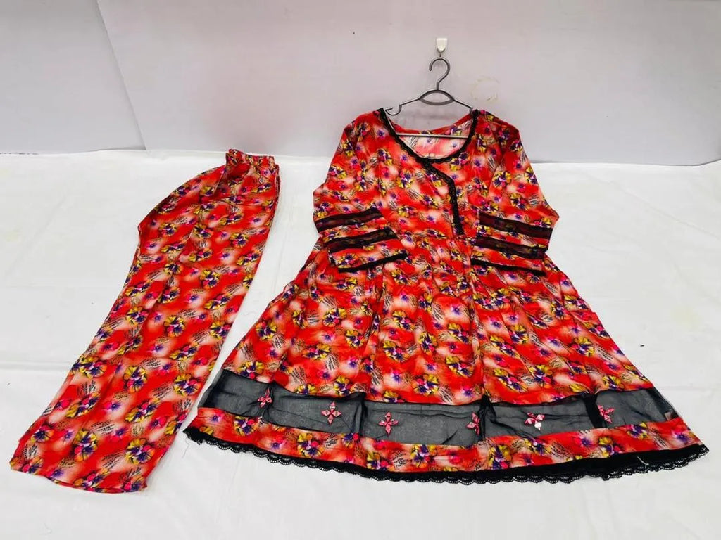 Women's Multicolor Lawn Printed Frock & Trouser Set