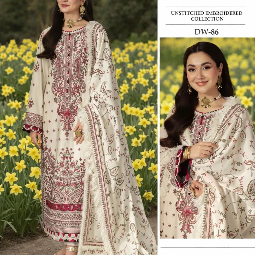 3 Pcs Women's Unstitched Embroidered Suit