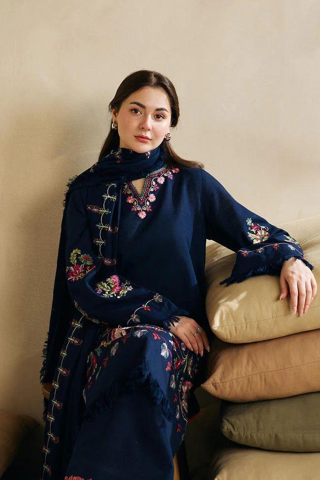 3 Pcs Women's Unstitched Dhanak Embroidered Suit