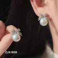 Korean Knot Pearl Earrings Silver Golden Zircon Bow