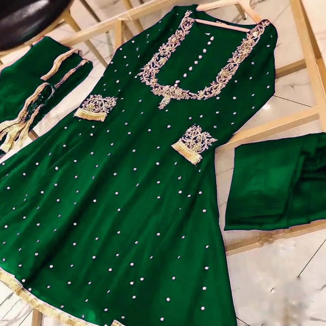 Green Embroidered Maxi Set for Eid & Weddings