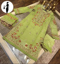 Women's Green Embroidered Suit Set with Dupatta
