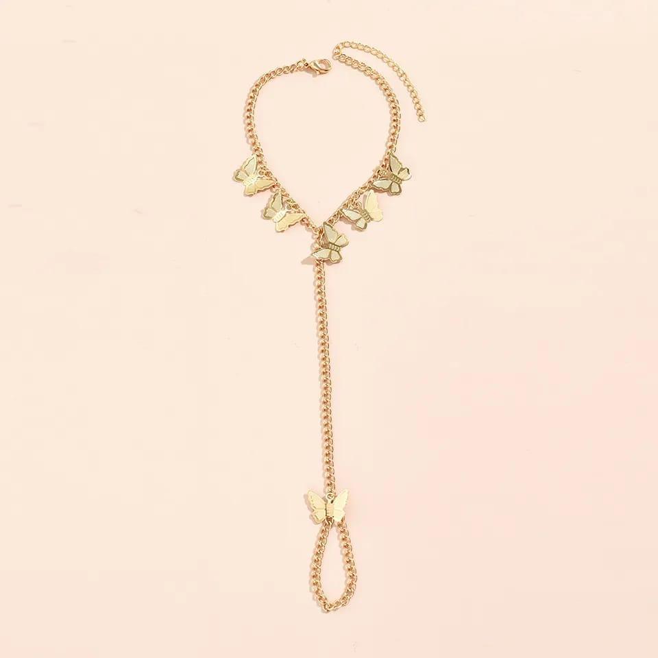 Gold Plated Butterfly Charm Bracelet Adjustable Women
