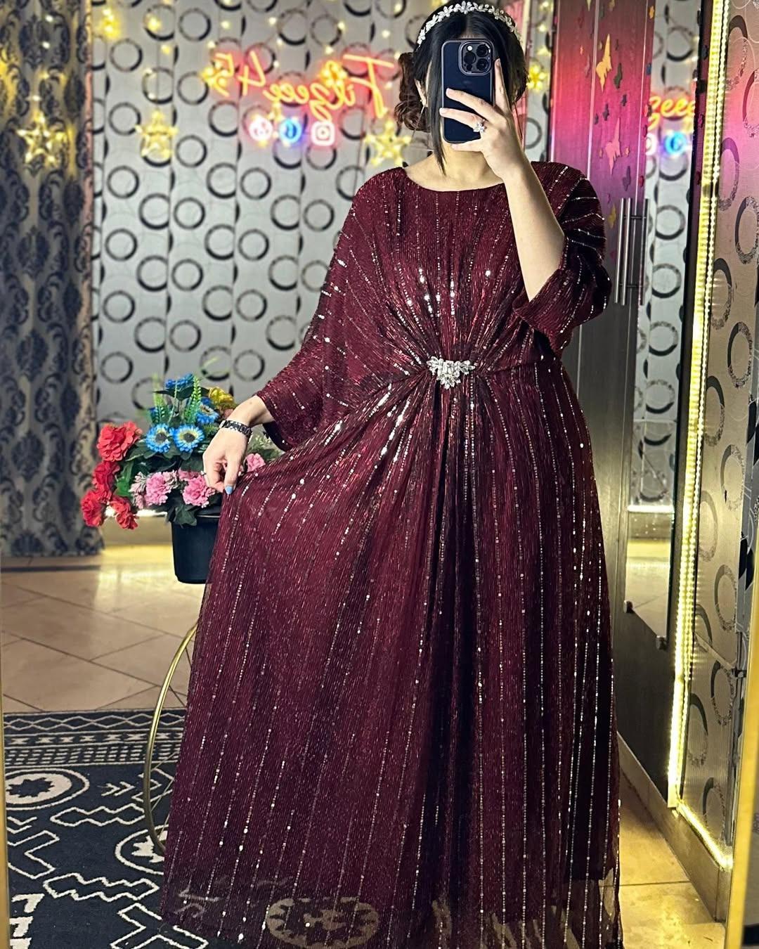Sequins Embroidered Chiffon Shirt - Women's Stitched Kaftan (1 Pc)