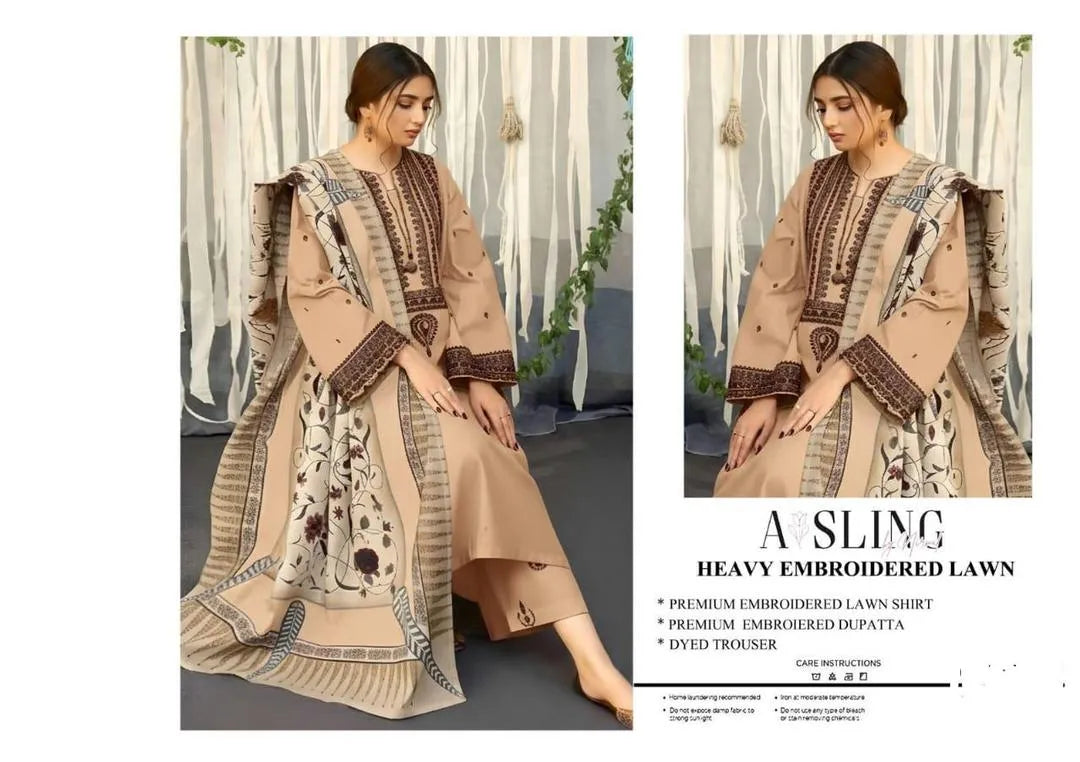 3 Pcs Women's Unstitched Embroidered Suit