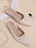 Autumn Twist Detail Point Toe Slingback Flats, Beige Elegant Twisted Knot Plain Women's Flat Shoes With Back Strap,Summer Shoes