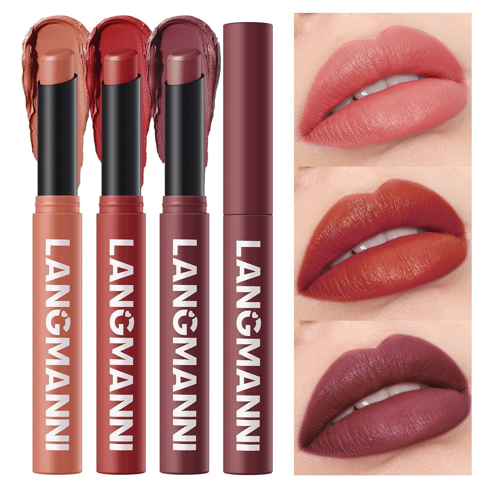 LANGMANNI new 12-color diagonal rotating matte lipstick single durable cross-border full hosting