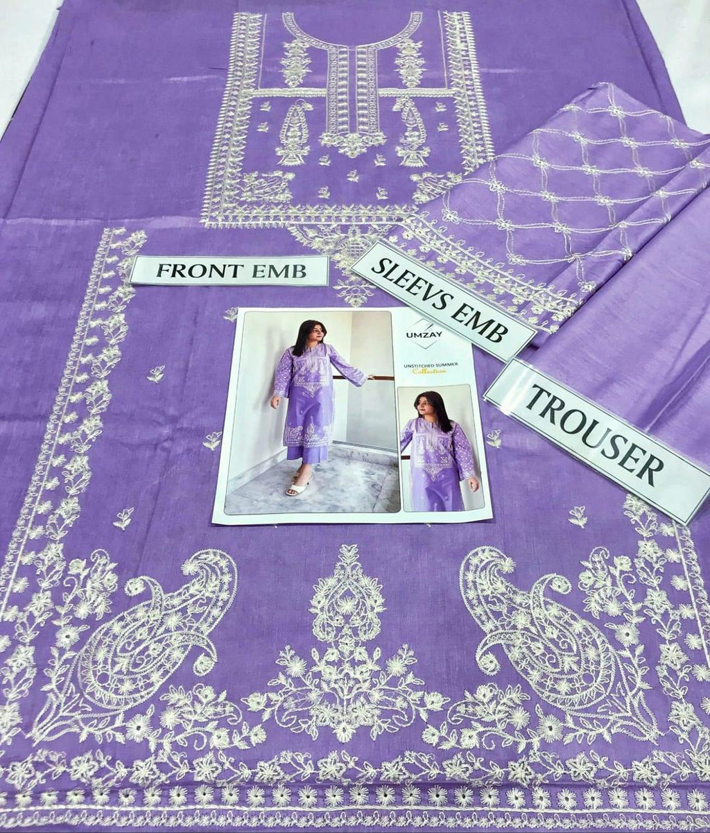2 Pcs Women's Unstitched Embroidered Suit