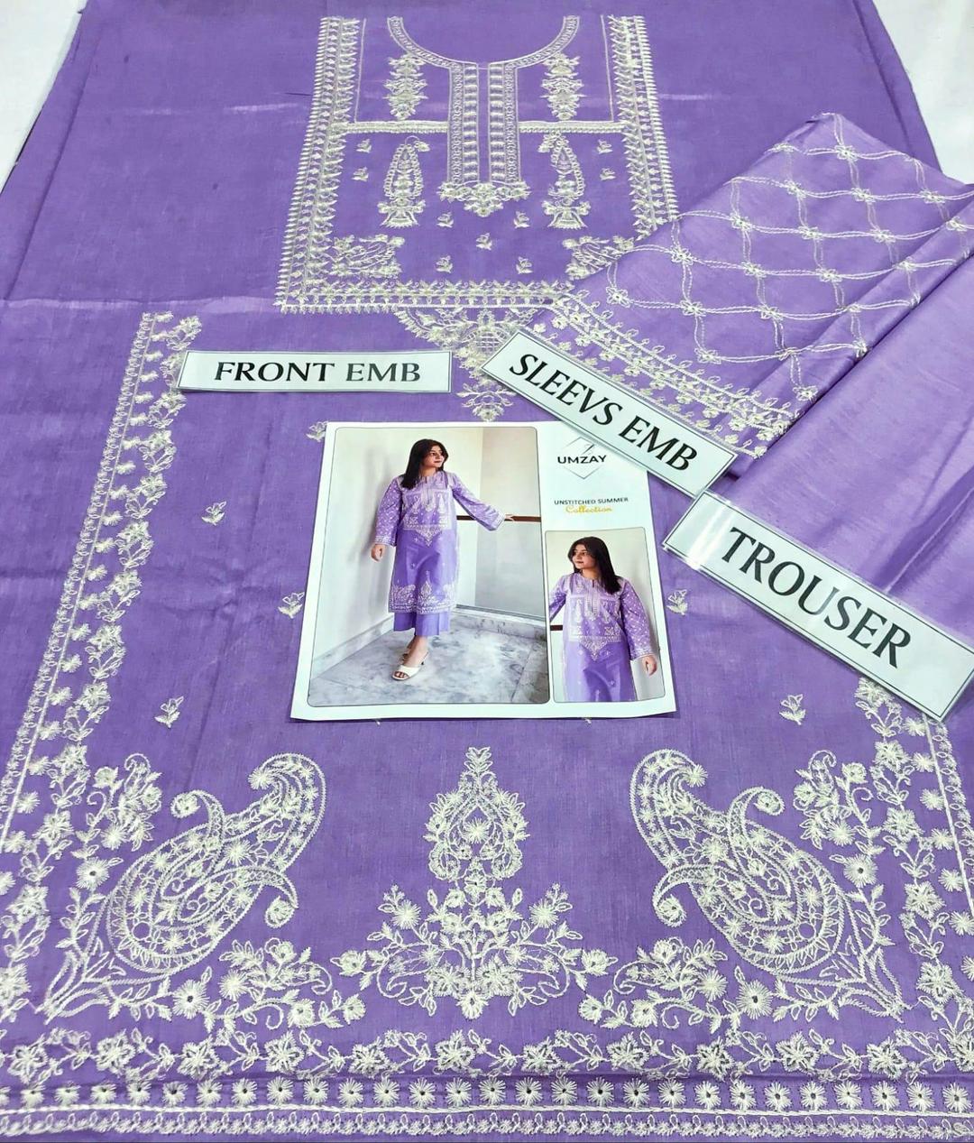 2 Pcs Women's Unstitched Embroidered Suit