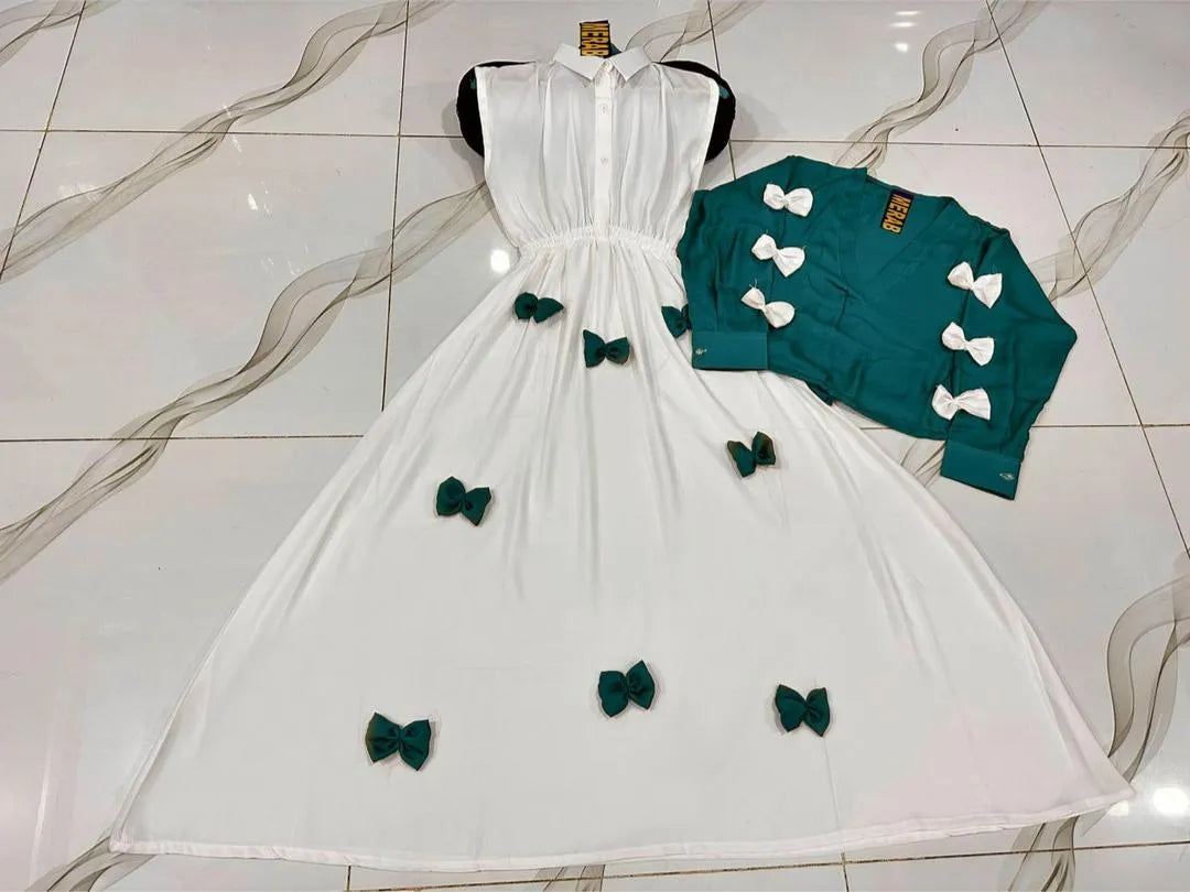 Premium Georgette Bow Top & Maxi Set 2Pcs