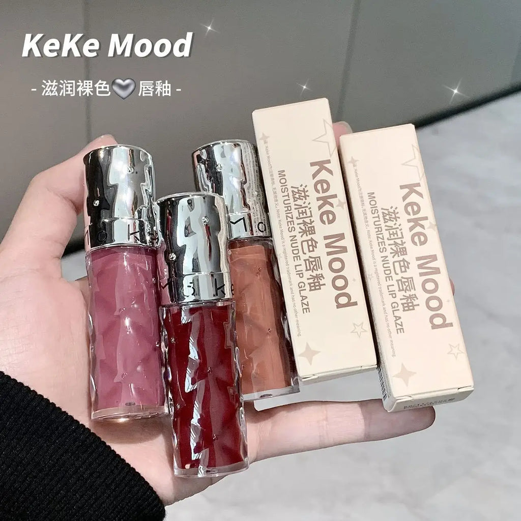Kekemood Moisturizing Nude Lip Gloss, Water-Glossy Mirror Lipstick, Low-Saturation Natural Look, Brightening, Affordable Glass Lip Mud in Nude Color