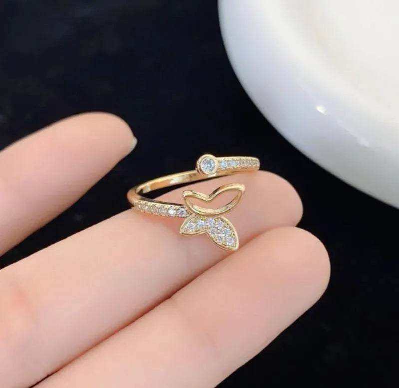 Butterfly Gold Plated Adjustable Ring for Daily & Bridal Wear