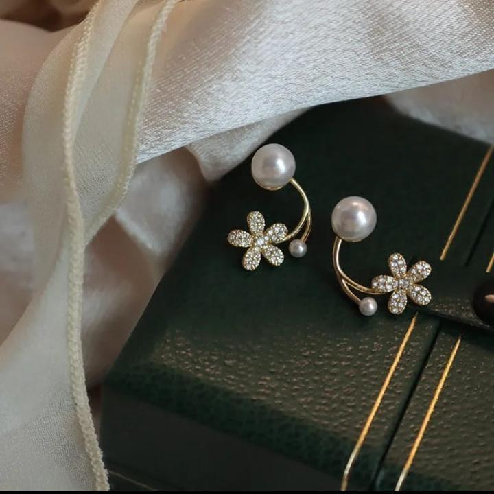 Flower Design Gold Plated Artificial Stones Earrings