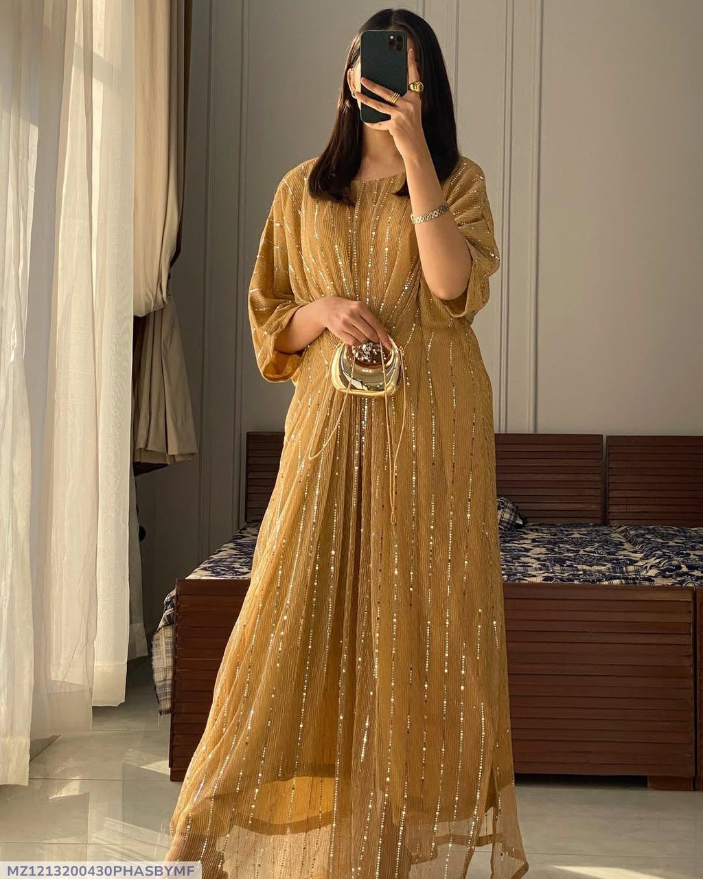 Sequins Embroidered Chiffon Shirt - Women's Stitched Kaftan (1 Pc)