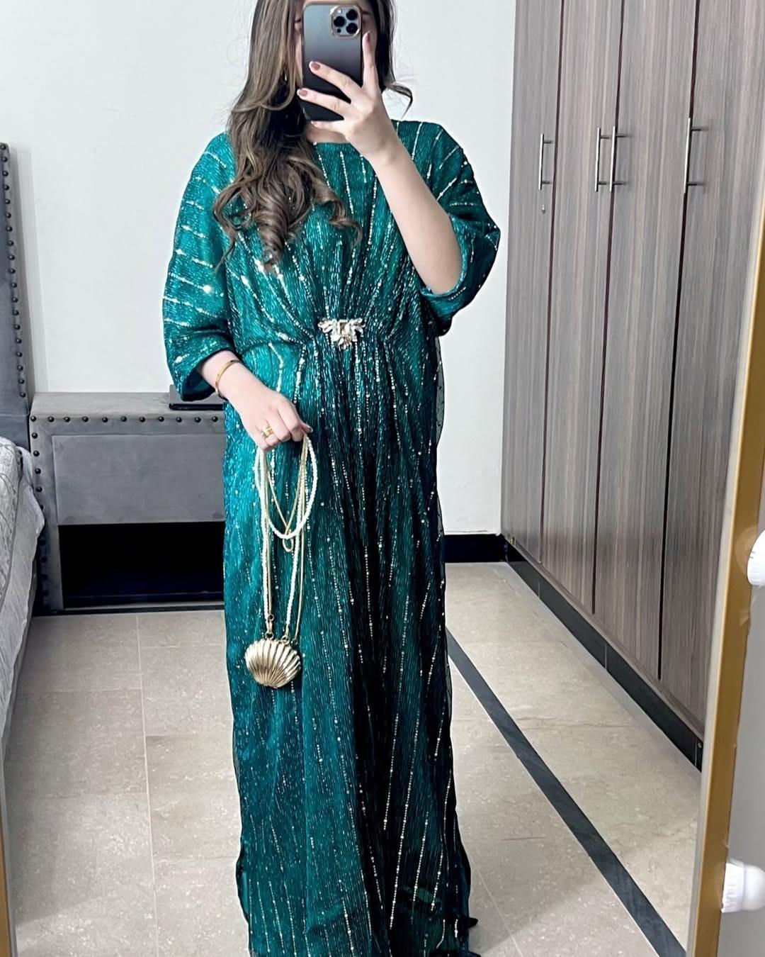 Sequins Embroidered Chiffon Shirt - Women's Stitched Kaftan (1 Pc)