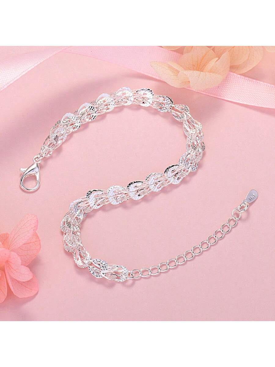 New 925 Sterling Silver Exquisite Lathe Engraved Pattern Chain Bracelet Jewelry Women Fashion Party Wedding Gifts