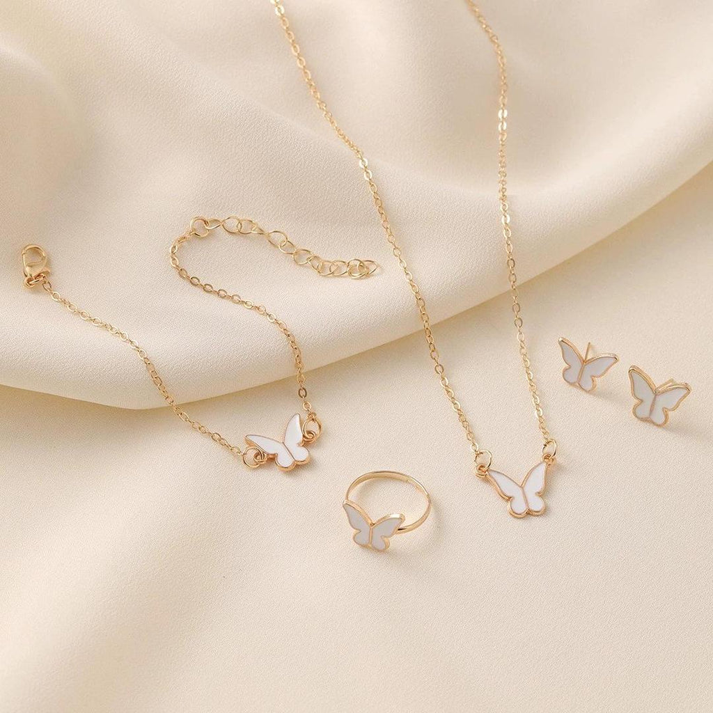 European and American New Explosions Fashion Simple Exquisite Joker Casual Triche Alumni Butterfly High-grade Four-piece Jewelry