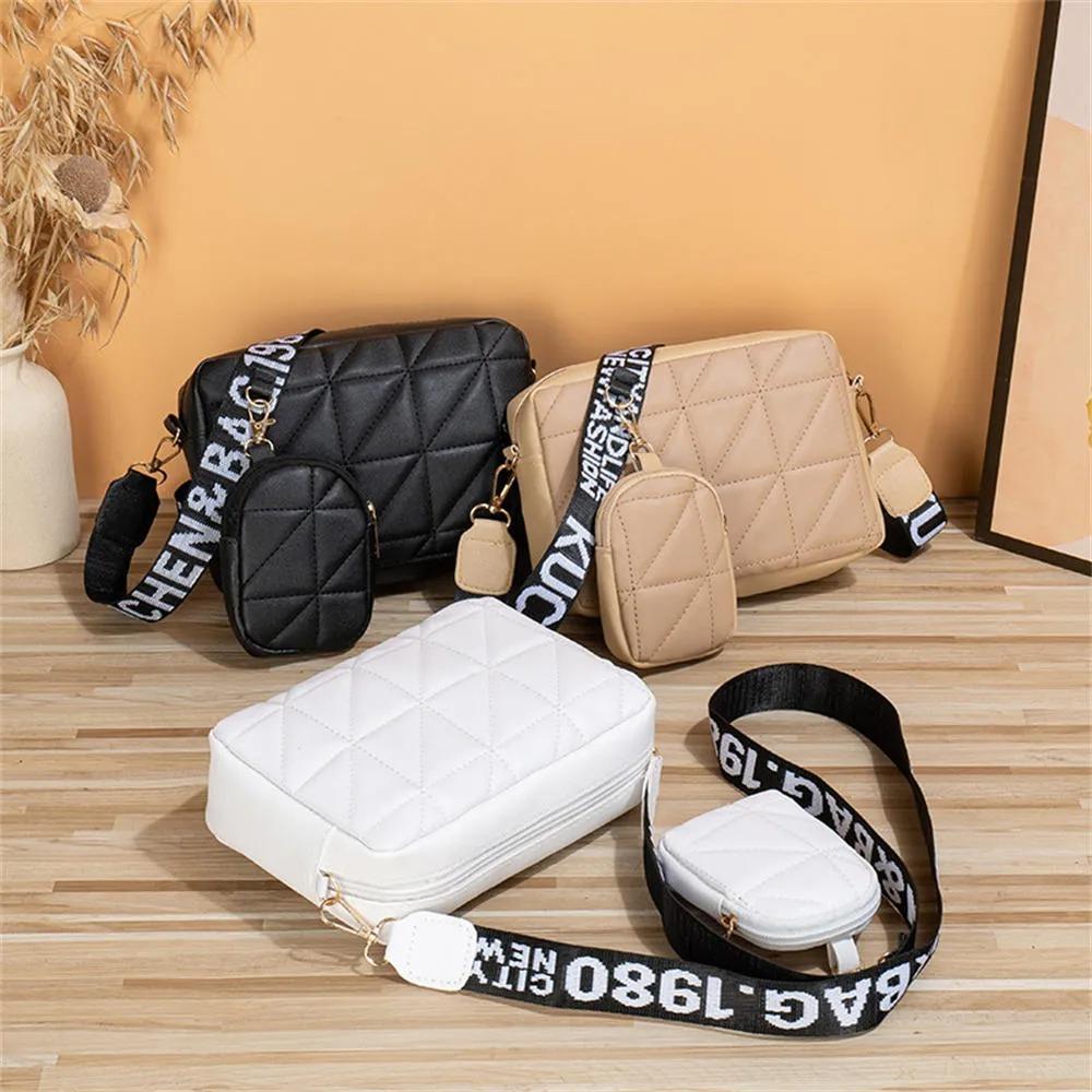 Stylish Girl's Crossbody Bag - 2 Pcs Black Embroidered PU Leather, C-AR-5 Black