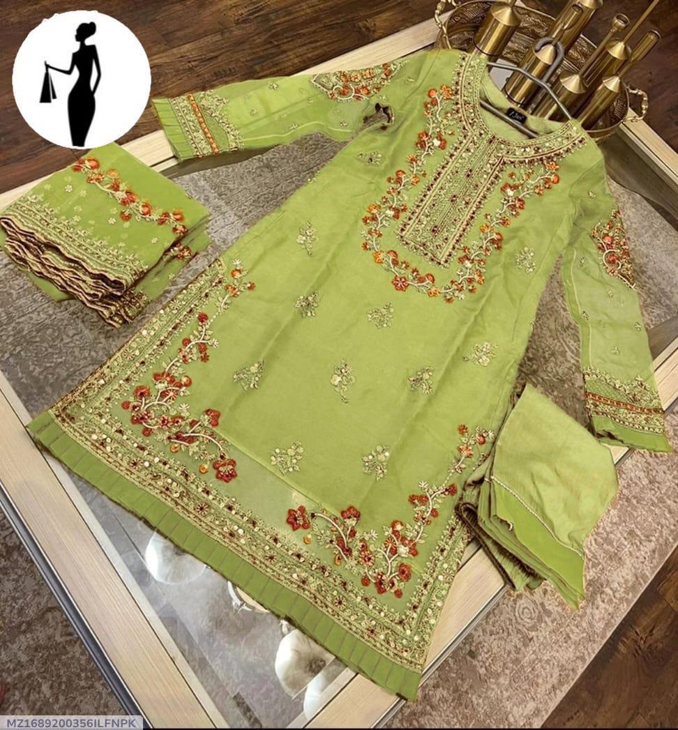 Women's Green Embroidered Suit Set with Dupatta
