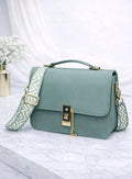 Green Leather Shoulder Bag with Gold Plated Clasp