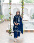 Blue Sequin Embroidered 3-Piece Suit for Women