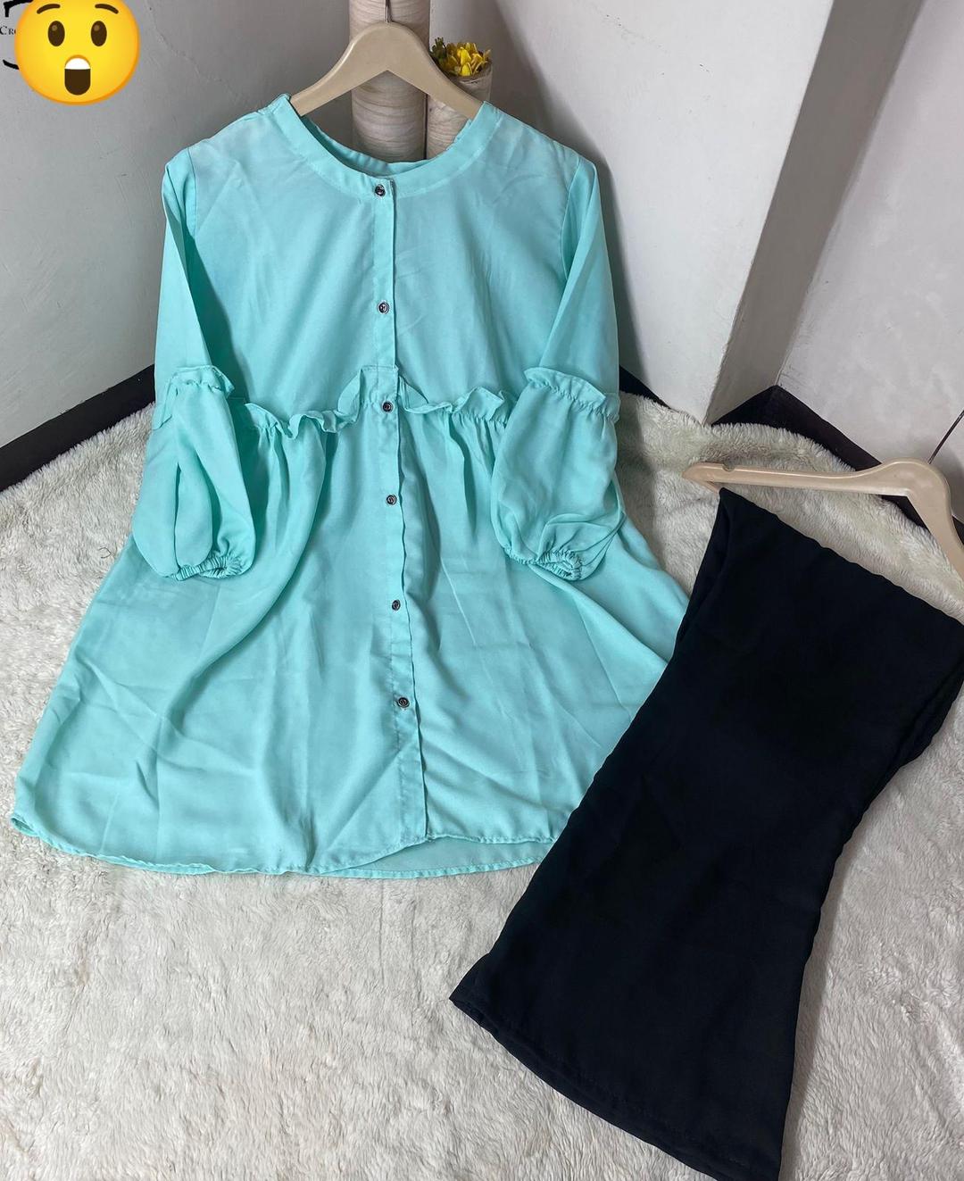 Stylish Women's Stitched Georgette Shirt And Trouser Set - 2 Pcs
