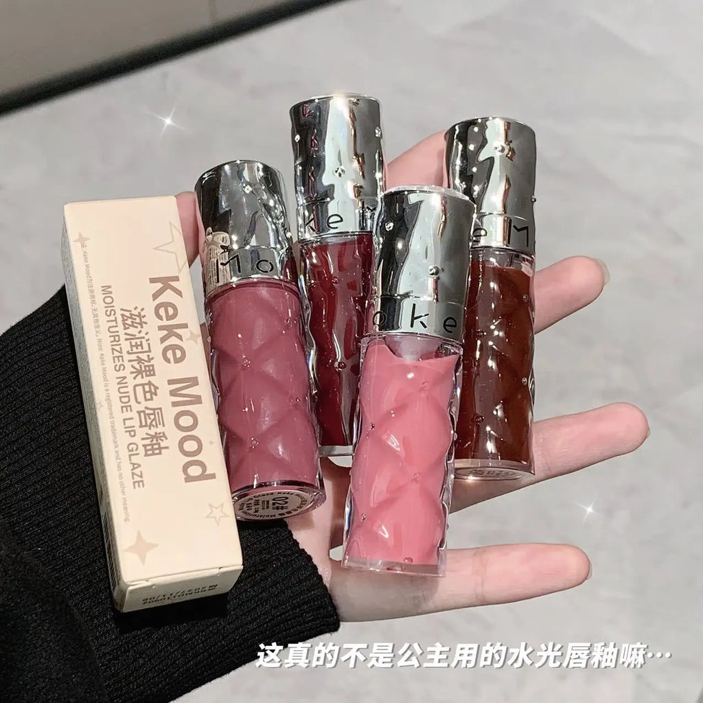 Kekemood Moisturizing Nude Lip Gloss, Water-Glossy Mirror Lipstick, Low-Saturation Natural Look, Brightening, Affordable Glass Lip Mud in Nude Color