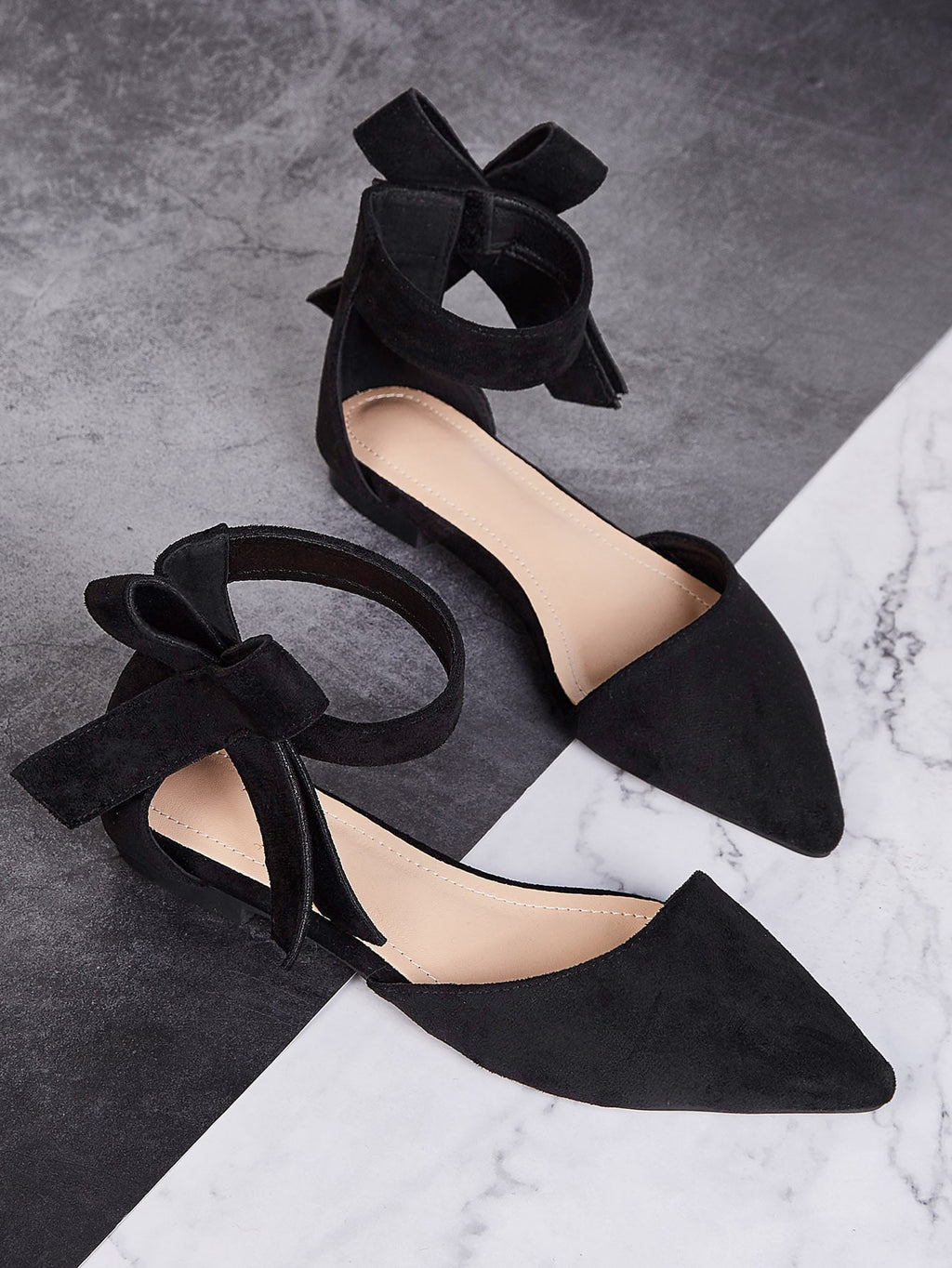 Fall/Winter Women's Flat Shoes With Bow Decoration Black Faux Suede Shoes Ankle Strap Elegant Women's Shoes Spring Summer Ventilated And Breathable Shoes Black Shoes