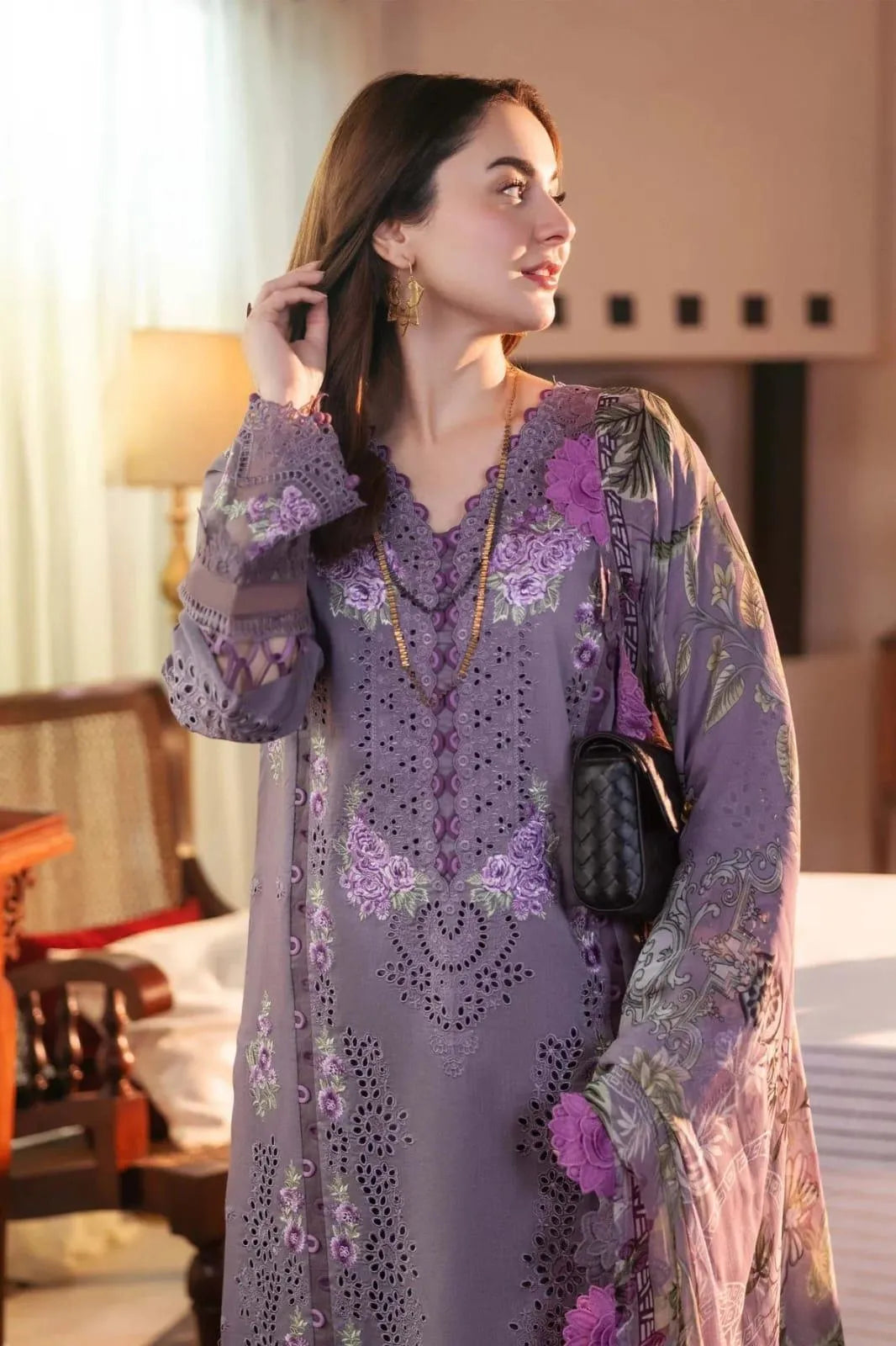 Purple Embroidered Lawn 3Pcs Set for Women