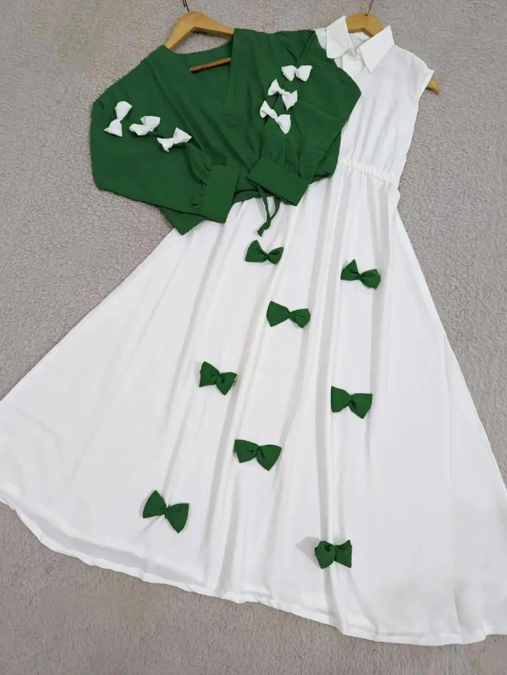 Green Georgette 2Pc Set Maxi Dress with Jacket Eid Special