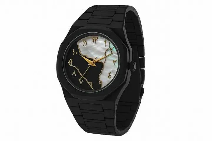 Men's Carbon Fiber Black Arabic Aura Watch