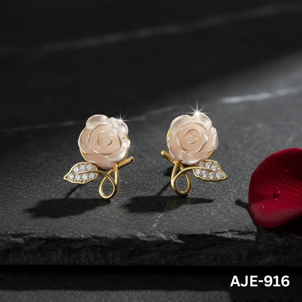 White Rose Korean Earrings for Women Wedding Office