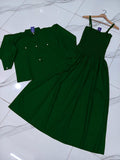 Green Linen 2Pcs Frock & Jacket Set