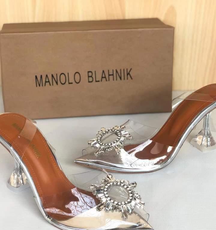 Transparent crystal heels for Women party wear white
