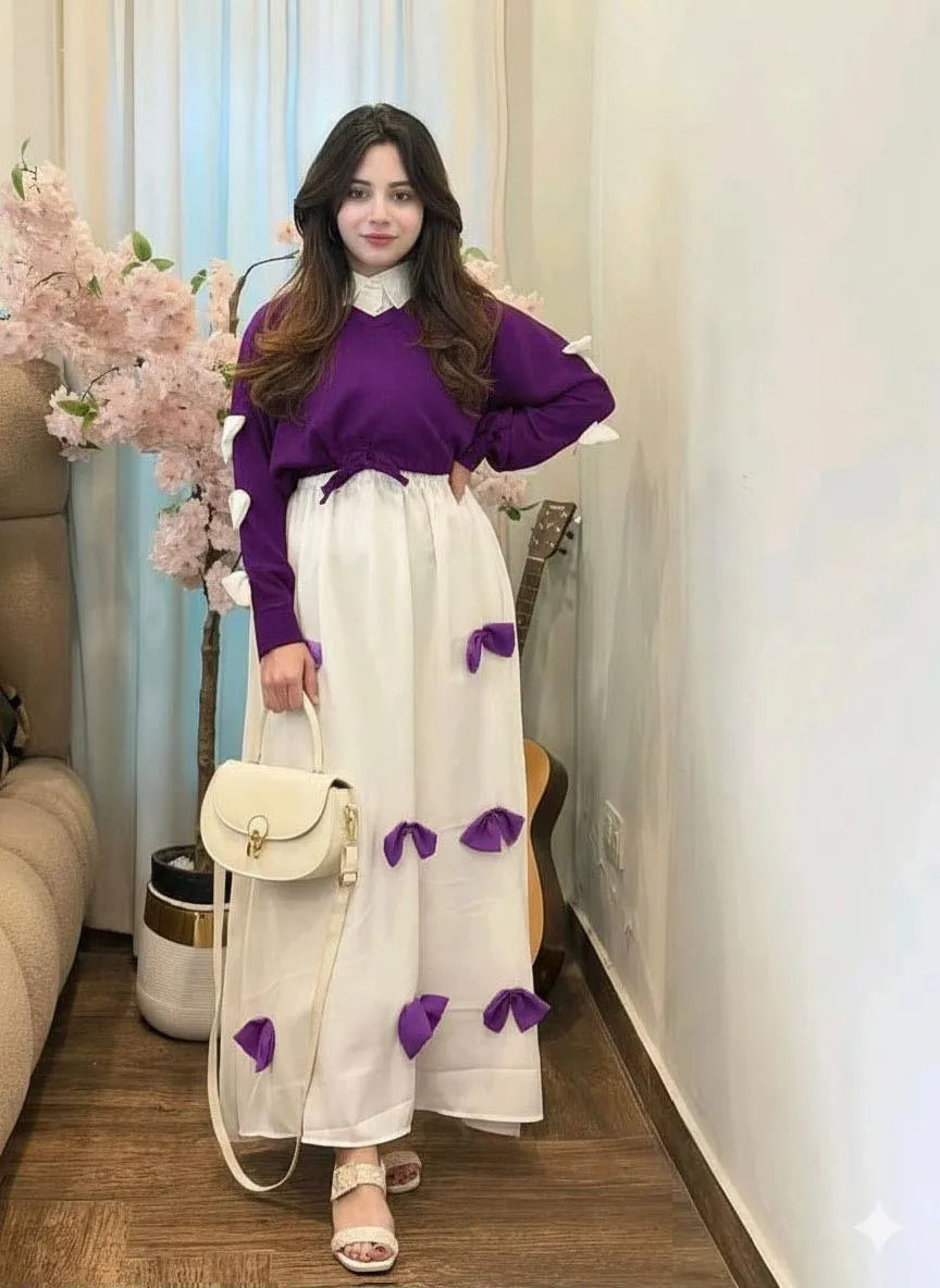 Premium Georgette Bow Top & Maxi Set 2Pcs