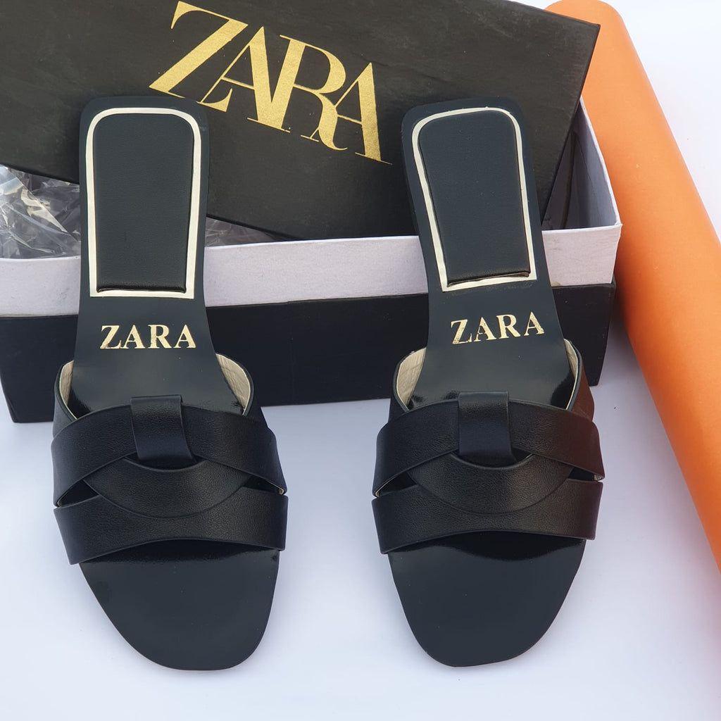 Zara Black Crisscross Flat Heel Slippers