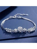 1pc 925 Silver Plated Smooth Beaded Bracelet, Women's Fashion Party Wedding Accessory Jewelry, Christmas Gift