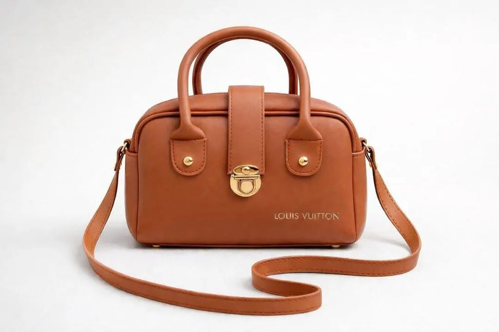 Women's Brown Leather Shoulder Bag with Top Handle