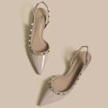 Women's 2025 Summer New Rivet French Patent Leather Women's Shoes Thick Heel Shallow Point Toe Single-layer Shoes