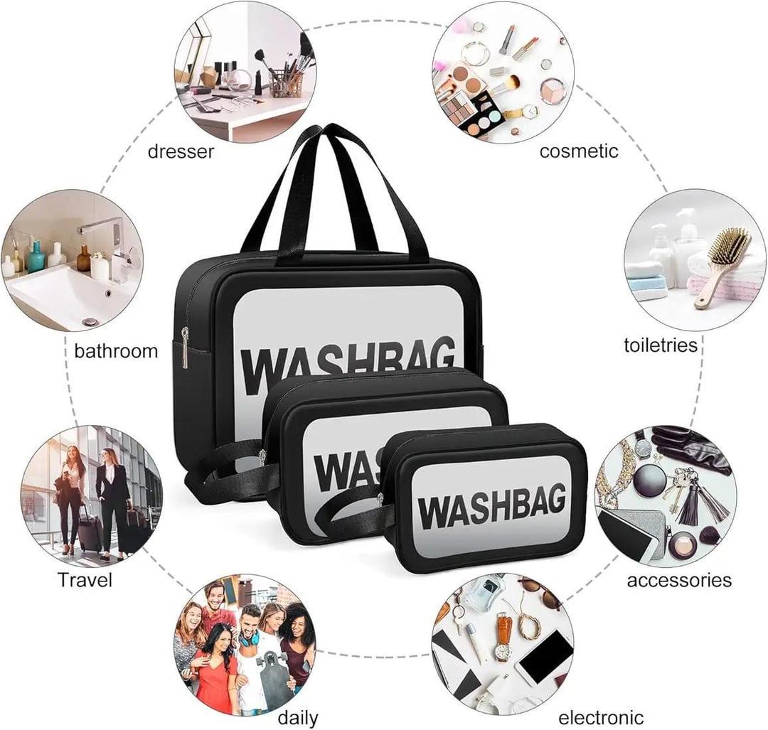 3-Piece Wash Bag Set for Makeup Storage