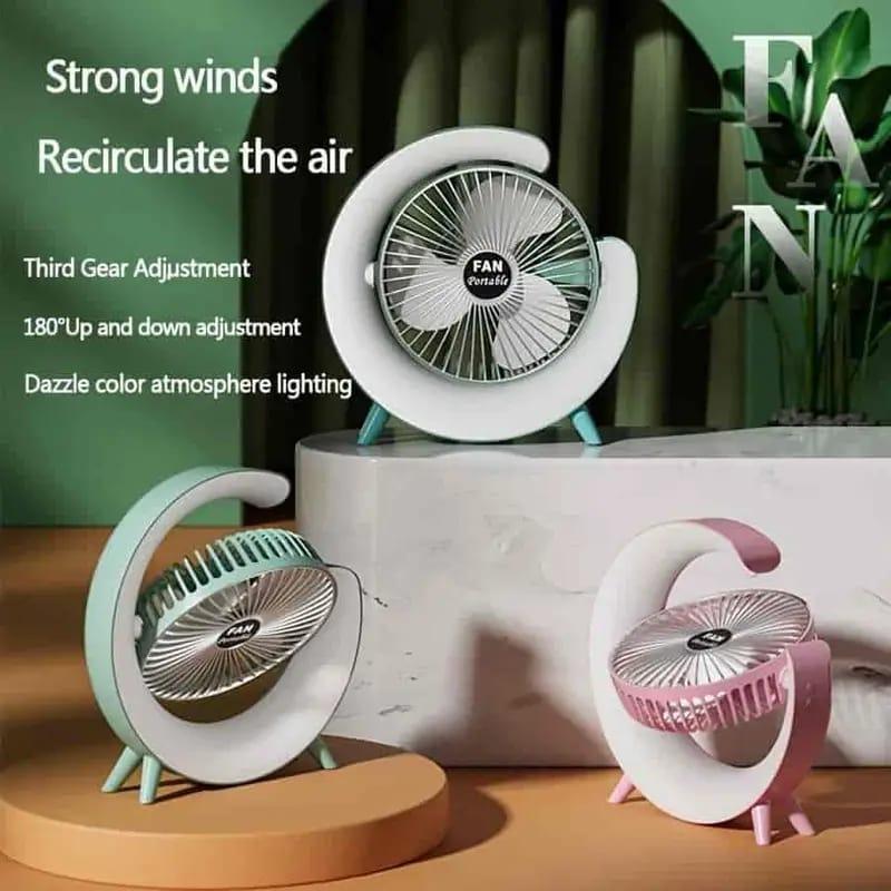 RGB Desktop Fan with 180° Swing Head, ABS Plastic, Lightweight & Stylish