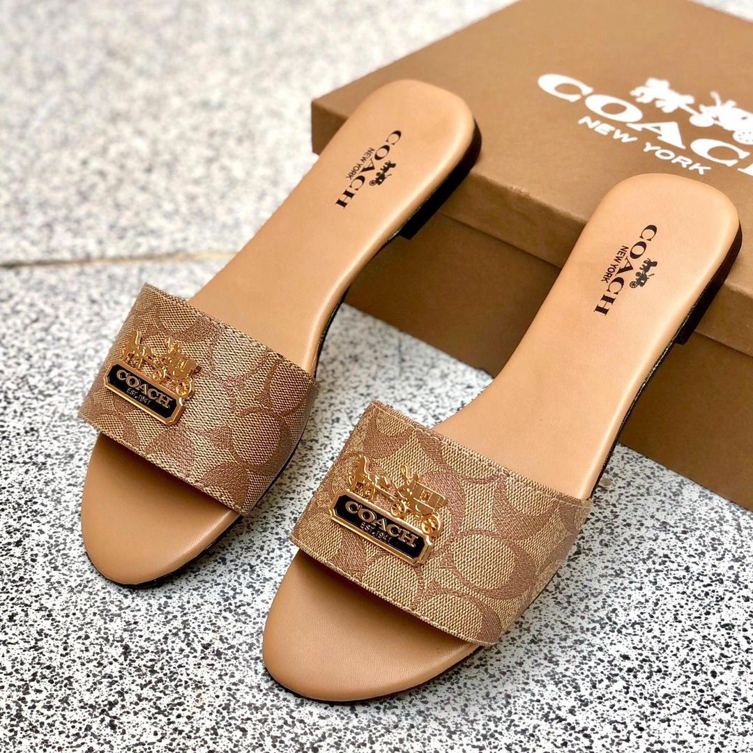 Women's Coach logo Brown Slides Formal flats