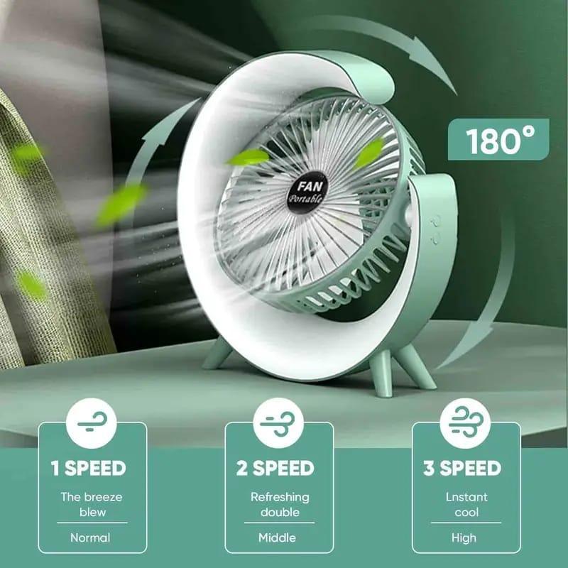 RGB Desktop Fan with 180° Swing Head, ABS Plastic, Lightweight & Stylish