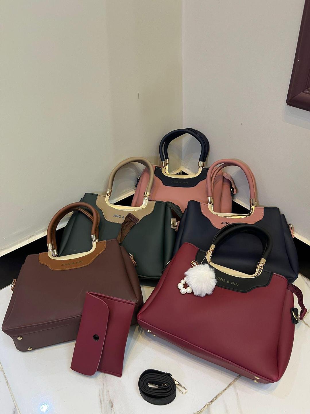 Women's PU Leather Plain Hand Bag Set