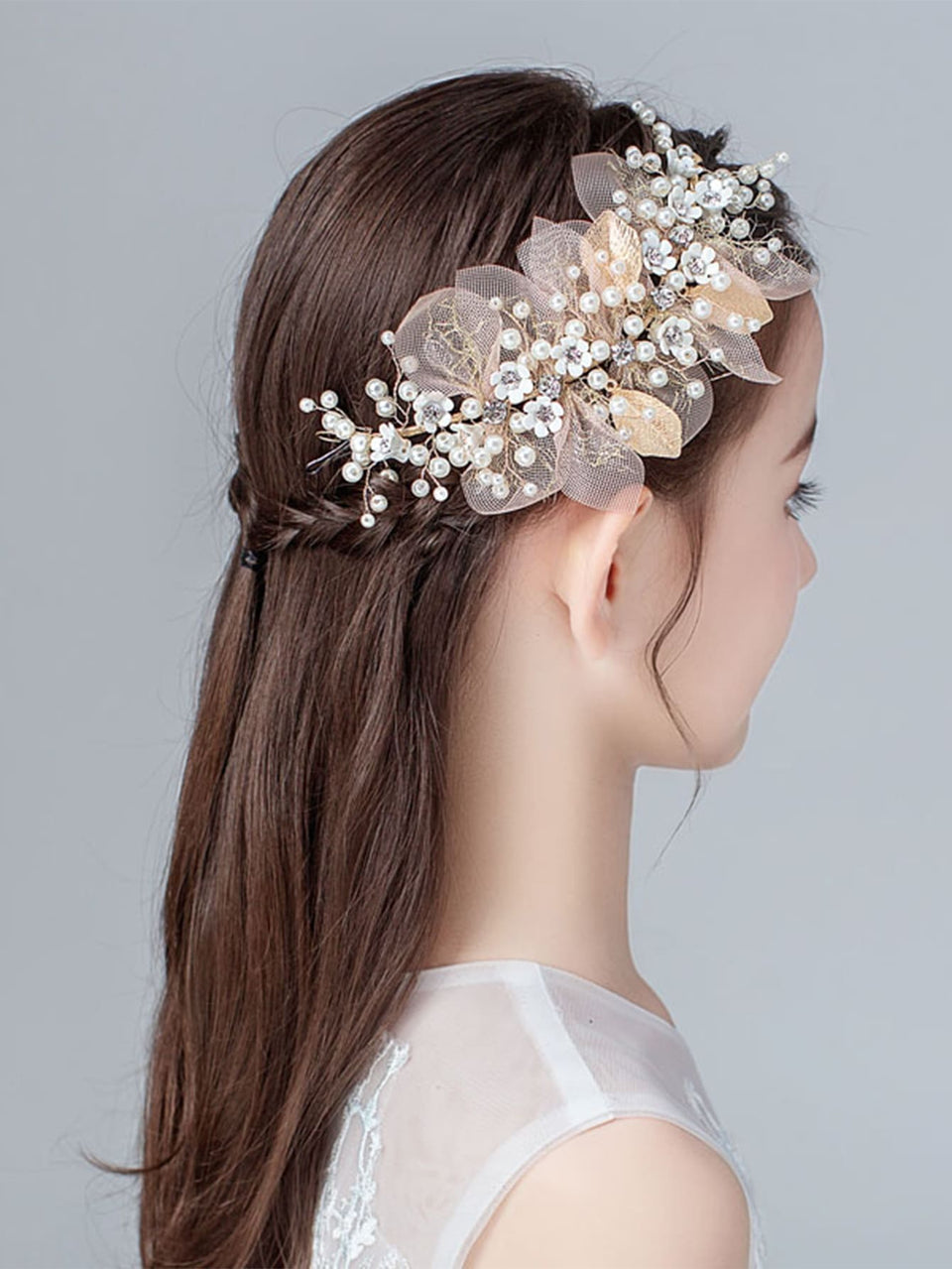 Toddler Girls Faux Pearl & Flower Decor Hair Accessory - HA7