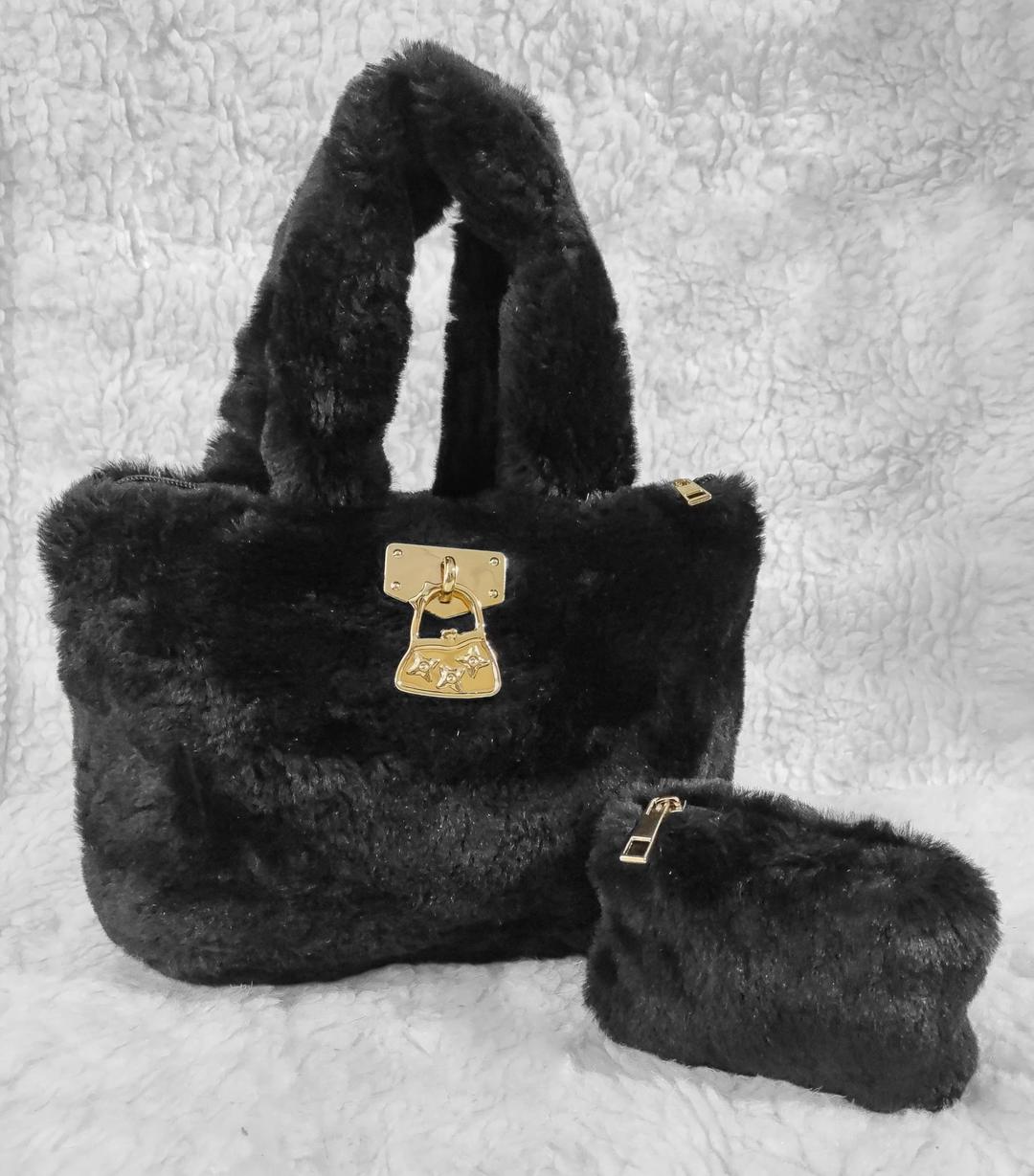 Stylish Girl's Black Rexine Hand Bag Set - 2 Pcs